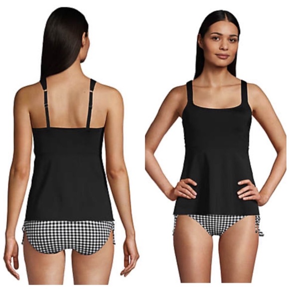 Lands end Adjustable Scoop Neck Flutter Tankini Top black - Picture 7 of 7